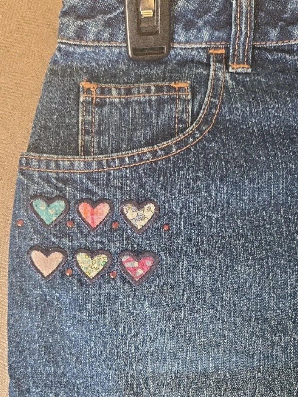 Old NAVY Denim  Skirt with Heart Embroideries - Dark Blue